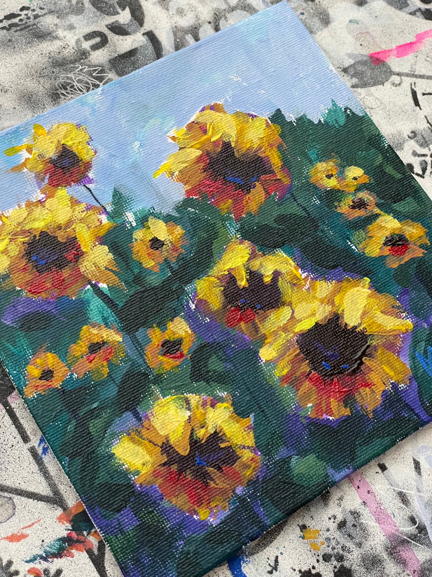 “Field of Sunflowers” 2025 - Acrylic Painting Study - 6x6 - Canvas Panel