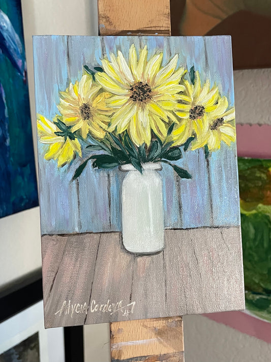 Yellow Flowers - Original Painting Study - 5”x7”