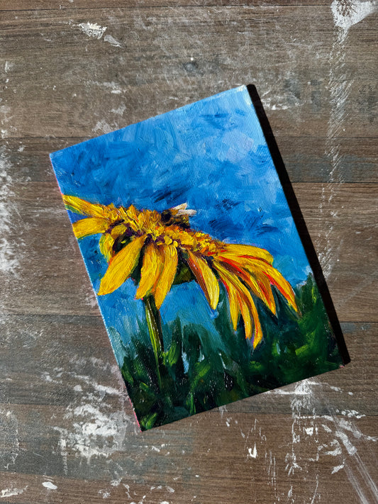 Dandelion and Bee - Original Painting Study - 5”x7”