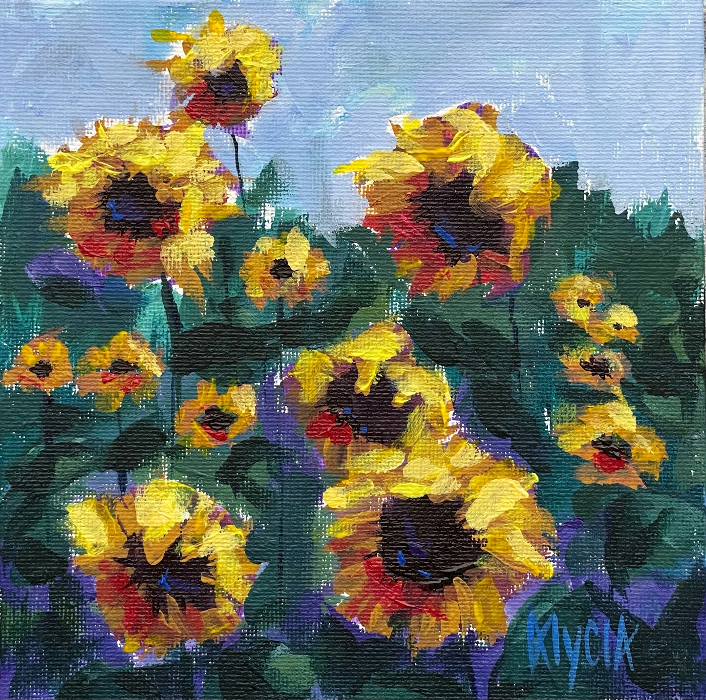 “Field of Sunflowers” 2025 - Acrylic Painting Study - 6x6 - Canvas Panel
