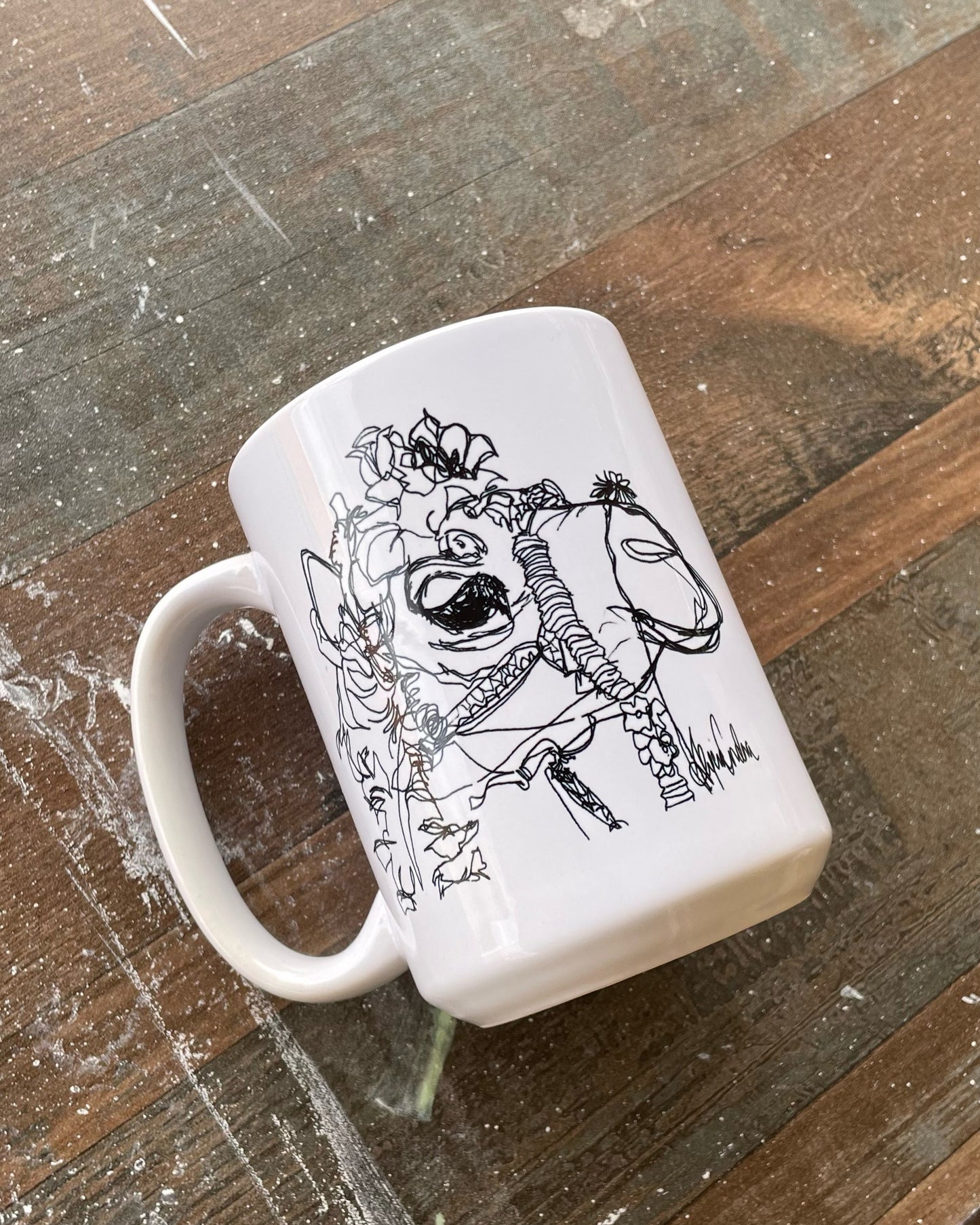 White glossy mug - Original Art - Camel with Flowers